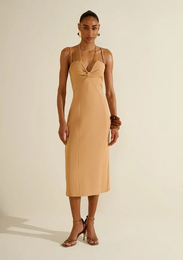 Vestido midi caramelo — frente